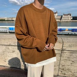 Men's Sweaters 2023 Spring Solid Knitwear Casual O-neck Loose Bottom Oversized Velvet Sweater Simple Warm Knitted Pullover C43