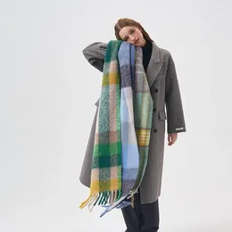 Scarves 2023 Winter 32% Wool Series Plaid Women's Scarf Contrast Acrylic Blended Thickened Insulation With Tassel Shawl