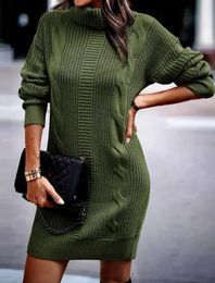 Urban Sexy Dresses Autumn Winter Turtleneck Knitted Dress Women Casual Solid Long Sleeve Pullovers Elegant Sweater Dresses Female Warm Loose Dress 231018