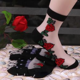 Women Socks Women's Rose Non-slip Crystal Cotton Sole Silk Stockings Transparent Mid-tube Glass