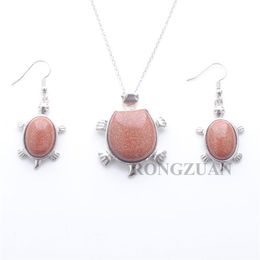 Trendy Necklace Earrings Jewellery Set for Women Mother Golden Sand Stone Tortoise Dangle Pendant Easter Day gift Chain 18 DQ3185C