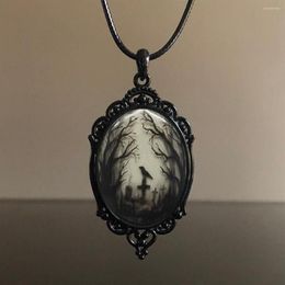 Pendant Necklaces Men's Women's Dark Style Gothic Forest Cross Glass Necklace Retro Elegant Versatile Jewelry Gift236B