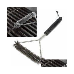 Bbq Tools Accessories 12Inch 3-Sided Grill Brush Non-Stick Barbecue Stainless Steel Wire Bristles Cleaning Brushes With Handle Dur Dhhpw