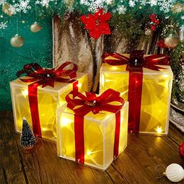 Christmas Decorations Glowing Decoration Gift Box Ornament With Bow Transparent LED Lighting Home Tree 231017