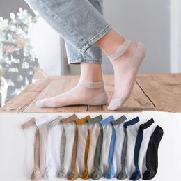 Men's Socks 6pairs Short Thin Ice Summer Breathable Casual Elastic Silk Cool Mid-tube Business Transparent