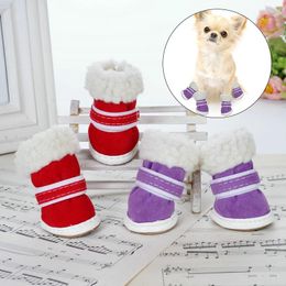 Dog Apparel 4 Pcs/Sets Winter Pet Lamb Wool Shoes For Small Dogs Warm Non-slip Wear-resistant Boots Chihuahua Yorkie Teddy