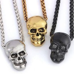 Halloween Jewellery Skull Necklace Stainless Steel Gothic Biker Pendant & Chain For Men Women Punk Gift Gold Black sliver Color256P