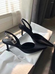 Sandals Stiletto Heels Shoes Closed Toe Suit Female Beige 2023 Summer Shallow Mouth Open Clear Rhinestone Comfort Black High