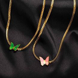 Chokers Temperament Butterfly Charm Necklaces For Women Jewellery Gold Colour Stainless Steel Link Chain Collar Gifts To Her Young Gi239d