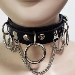 Sexy Harajuku Handmade Choker punk Leather Collar belt Necklace and Chain club party two layers Chokers302H