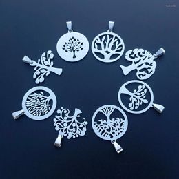 Pendant Necklaces 12 Pieces Life Of Tree Stainless Steel Trees Charms For Women Girls Diy Necklace Jewellery Component Wholesale