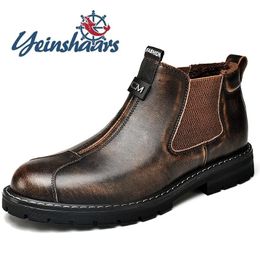 Men's Vintage Genuine Leather 511 Quality Winter Slip On Fashion Shoes Male Comfortable Warm Snow Boots Men 231018 820