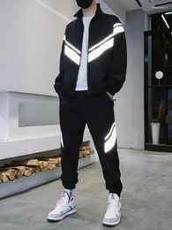 Men's Tracksuits 2023 Spring Fashion Reflective Tracksuit Men Sportswear Casual Sweat Suits 2 Piece Jacket Pants Jogging Sets