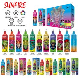 Shenzhen Supplier Original Sunfire 9000 Puffs Disposable Vape Pen 18ml 600mAh Battery E Cigarette Mesh Coil Manufacturer puffs 9000 9k 10k Ecig Vapers EU/USA/Spain