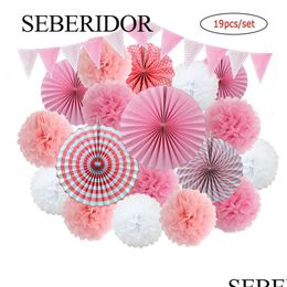 Other Event & Party Supplies Other Event Party Supplies Kids Girl Comunion Favor Pink Set Hanging Mixed Size Paper Fan Tissu Dhgarden Dhca5