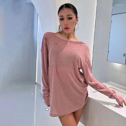 Stage Wear Long Sleeve Bare Back Loose Design Female Latin Dance Tops For Women Dancing Dresses Ballroom Belly Cloth