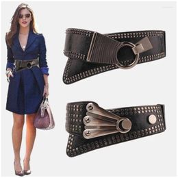 Belts Western Punk Rivet Pattern Elastic PU Leather Women Cummerbund Fashion Joker Wide Belt With Dress Down Coat