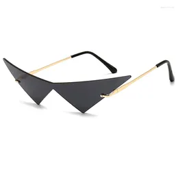 Sunglasses Oversized Triangle One-Piece Women Vintage Rimless Clear Ocean Len Eyewear Fashion Cat Eye Sun Glasses Driver Goggles