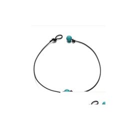 Pendant Necklaces 100Pcs Fashion Knot Turquoises Charms Necklace Leather Cord Jewellery Selling Womens Wholesale Choker Jewellery Necklace Dhdx9