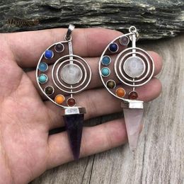 Pendant Necklaces 7 Chakra Healing Crystal Amulet Necklace Pendants Natural Stones Rose Quartzs Pendulum MY220634Pendant252T