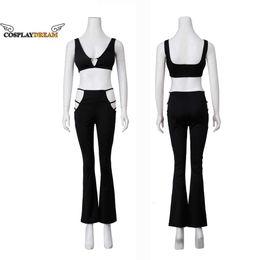 Euphoria Maddy Cosplay 2022 Spring Summer Sexy Hollow Outfit Black Crop Tank Top Bra and Boot Cut Pants Slim Set Maddy CostumeCosplay