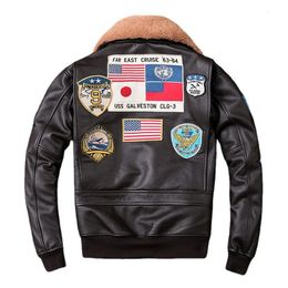 남성용 가죽 가짜 가죽 공군 G1 비행 재킷 두꺼운 퀼트 재킷 상단 레이어 소 가죽 재킷 남자 코트 겨울 재킷 M212 231017