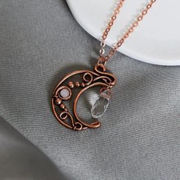 Pendant Necklaces Fashion Bohemian Moon Hollow Shape Drop-Shaped Gemstone Necklace For Women Men Exquisite Retro Gold Plated Jewellery