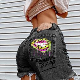 Women's Shorts Denim For Womensummer Color Leopard Print Lip Pattern Ripped Pants Ladies Casual Wholesale