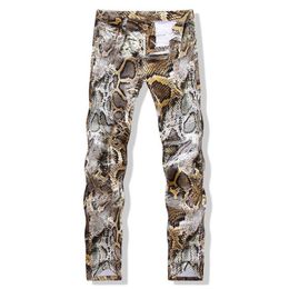 Mens Snakeskin Printed Jeans Slim Fit Skinny Night Club DJ Trousers Pants Slacks For Male Plus Size230h