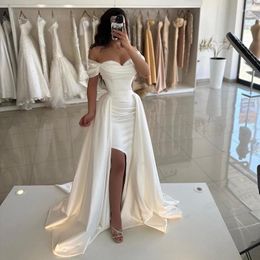 Party Dresses Formal Mermaid Stain Evening Dress White Off The Shoulder Slit Detachable Prom Saudi Arabia Cocktail Night Gown