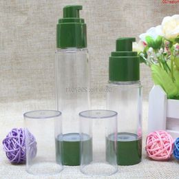 30ml 50ml Small Green Airless Bottle Travel Cosmetic Jars Plastic Emulsion Empty Refillable Bottles for Makeup Liquid 100pcs/lotgoods Fxtgx