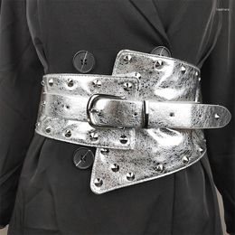 Belts Women Vintage Rivet PU Leather Belt Elastic Waist Corset Ultra Wide Waistband Lady Coat Dress Decor