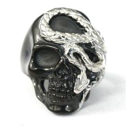 Gothic Two-tone Skull Ring Cool Men's Titanium Steel Jewellery Wicked Snake Skull Biker Punk Ring Size 7-14358e