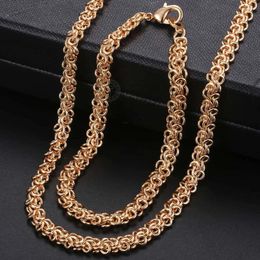 Necklace Earrings Set 6mm Bracelet For Women Men Swirl Link Chain Wristband 585 Rose Gold Color Bangle Fashion LCS05A