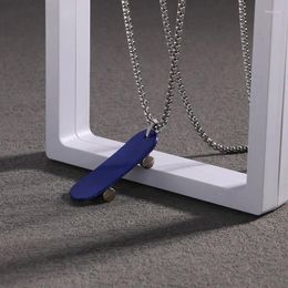 Chains Fashion Blue Kick Scooter Pendant Necklaces For Men Hip Hop Stainless Steel Metal Man's Choker Jewelry Party Gift