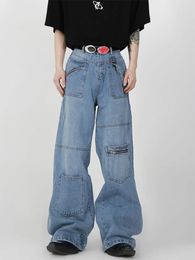 Men's Hoodies Sweatshirts HOUZHOU Baggy Cargo Jeans Men Denim Wide Leg Trousers Male Oversize Casual Streetwear Hip Hop Pocket Zipper Safari Style 231018