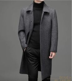 Men's Wool Blends Mens British Style Single Breasted top Coat Long trench male Clothing Classic Business casual coat 231017