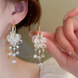 Dangle Earrings FYUAN White Acrylic Flower For Women Long Tassel Crystal Ladies Bride Weddings Jewelry