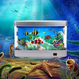 Decorative Objects Figurines Artificial Tropical Fish Tank Night Light Virtual Ocean Dynamic LED Table Lamp Home Room Decoration Children Christmas Gifts 231017