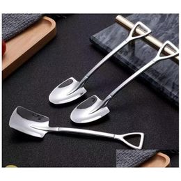 Party Favor New304 Stainless Steel Spoon Mini Shovel Shape Coffee Spoons Cake Ice Cream Desserts Scoop Fruits Watermelon Scoops Home G Dh9Md