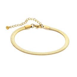 Flat Chain Stacking Bracelet For Women Gold Plated Square Chain Stainls Steel Herringbone Thin Bone Chain Snake Bracelet268G