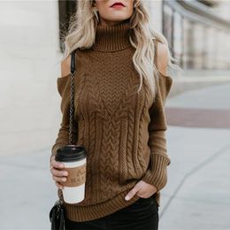 Women's Sweaters Plus Size Knitted Sexy Turtleneck Sweater Women Autumn Winter Solid Long Sleeve Off The Shoulder Jumper Ladies