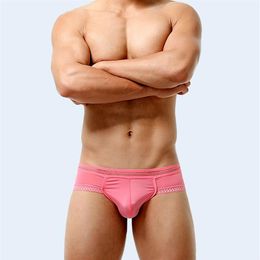 Man Underpants Briefs Translucent Ice Cueca Silk Mens Underwear Pouch Underpanties Male Cutout Edge Calzoncillos Hombre Bokserki U214B