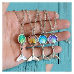 Pendant Necklaces Mermaid Necklaces Jewellery Fashion Resin Fish Scale Tail Design Pendant Charms Sier Link Chain Gift For Women Lady Je Dhsjq