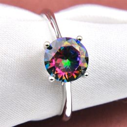 10 Pcs Vintage 925 Sterling Silver Round Natural Rainbow Mystic Topaz Gems Jewelry Austrian Crystal Wedding Ring for Lovers Ring2879