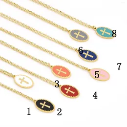 Chains Eight Colors Water Shaped Paved Charm Cross Star Heart Sign Pendant Choker Gold Chain Necklace For Woman Girl Elegant Gift