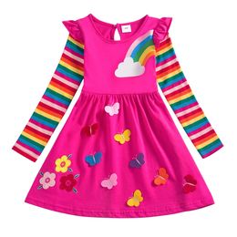 Girl's Dresses Girls Long Sleeve Unicorn Dress Autumn Embroidered Cotton Kids Flower Round Neck LH5908 231018