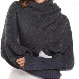 Scarves Fashion Winter Warm Solid Color Knitted Wrap Scarf Crochet Thick Shawl Cape With Sleeve For Women And Men Sleeves