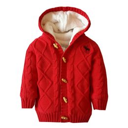 가디건 어린이 재킷 긴 소매 니트 카디건 패션 단색 꼬인 둥근 목 겨울 후드 스웨터 코트 로파 드 231016