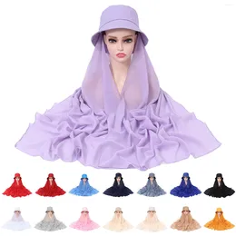 Scarves Women Casual Solid Color Fisherman Hat Long Scarf Pearl Chiffon Muslim Headscarf